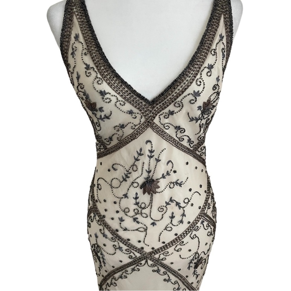 Vintage 90’s 100% Silk Beaded Dress Silk Slip Dress Backless White Gown Prom Y2K - Picture 12 of 16